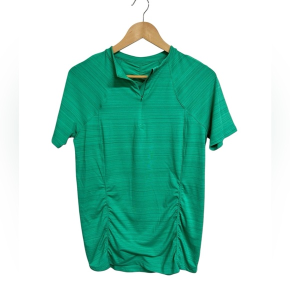 Athleta Green Pacifica Contoured 1/4 Zip Fitted Short Sleeve Tee Size L - Picture 1 of 7